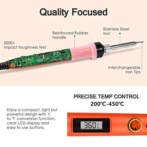 Lötkolben Set Digital, SRMTCH 80W Präzisions-Lötkolben mit LCD-Display, Professionelles Löt-Kit mit einstellbarer Temperatur 200-450 ℃, EIN / AUS-Schalter (Orange)