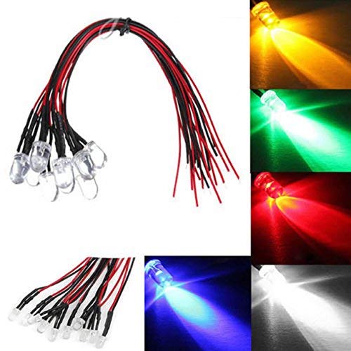MSA© 10x DC24V 5mm LED Bulb Pre wired Light Emitting Diodes Small 20cm Wire for Hobbyists (Red)