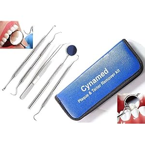 Dental Hygiene set of 5-Stainless Steel Tarter Scraper/Scaling Remover, Dental Toothpick, Mouth Mirror Scaler Tweezer…