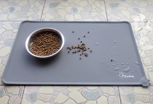 Suntake 2Packs Silicone Dog Cat Food Bowl Mat Non Stick Pet Food Water Feeding Mats Placemat Cushion(Gray)