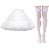 Fnuqz Women's Chiffon Petticoat Elastic Waist skirt Ballet Dance Pettiskirts Underskirt Half Slips Thigh High Sheer Stockings