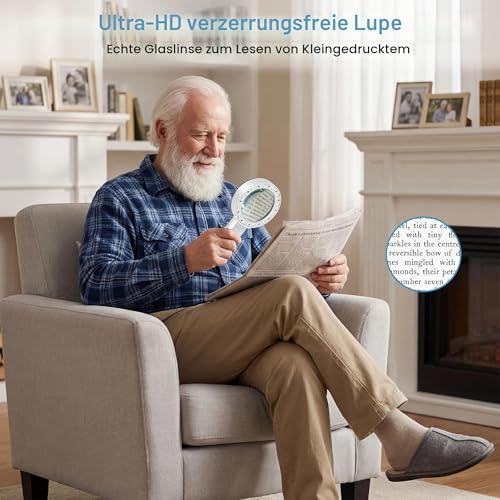 Nazano 10x Magnifying Glass with 12 LED Lights - Handheld Magnifier Reading Magnifier High Clarity & Lightweight for Seniors, Children, Jewelers, Hobbies
