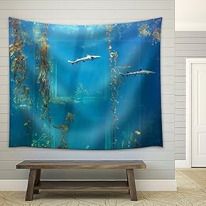 Small Shark in The Ocean with Amazing Light Ray - Fabric Wall Tapestry Home Decor - 51x60 inches