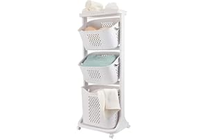 BAOKALER Rolling Laundry Hamper Cart with Wheels, 3 Tier Laundry Baskets, Clothes Hamper with Portable Storage Baskets