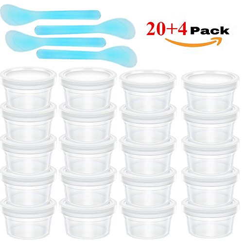 Z-Liant Slime Storage Containers, 20 Pack Floam Beads Containers of Slime & 4 Pcs Slime Mixing Spoons for Slime Beads, Leakproof Clear Plastic Storage Slime with Lids