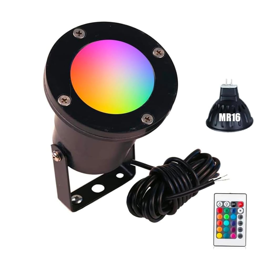 Photo 1 of Makergroup 12V RGB Pond Light Underwater, RGB+Warm White Colors MR16 LED Bulb with Remote Control, Submersible for Ponds, Waterfalls, Fountains, Well Light, Low Voltage Yard Landscape Lighting