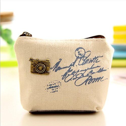 Rcdxing Retro Camera Pattern Coin Bag Canvas Purse Key Bag Wallet (Beige)