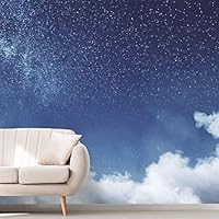 Wall Mural Stars and Moon in Night Sky Removable Self-Adhesive Wallpaper Wall Decoration for Bedroom Living Room - 66x96 inches