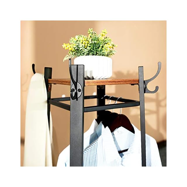 VASAGLE ALINRU Coat Rack with 3 Shelves, Stand with Hooks for Scarves