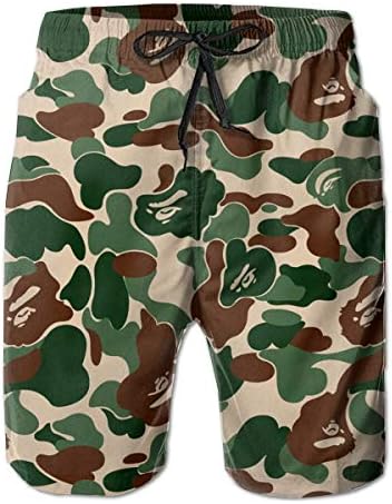 Men's Animal Bape Camouflage Green Beach Surfing Board Shorts Swim Trunks Pants