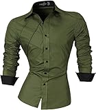 jeansian Men's Slim Fit Long Sleeves Casual Shirts 2028 Armygreen L