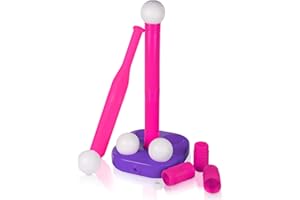 Liberry Tball Set for Toddlers with Adjustable Height Tee Ball Stand, Weighted Base and Kids Baseball Bat, Sports Game Toys Christmas Birthday Gift for Boys Girls Ages 3 4 5 (Pink)