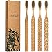 Natural Carved Bamboo Toothbrushes for Adults | Activated Charcoal Soft BPA Free Nylon Bristles for Teeth Whitening & Whitening Gums | Smooth Comfortable Biodegradable Design Handle | Pack of 4 Dental