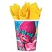 Trolls Party Supplies Pack for 16 Guests | 24 Paper Straws, 16 Paper Cups, 16 Dessert Plates, 16 Beverage Napkins, and 1 Plastic Table Cover | Birthday Plates and Napkin Sets | Trolls Decorations