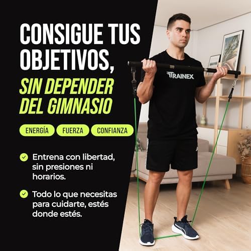 Bandas Elásticas com Barra | Elásticos de resistência até 100 kg | Kit Completo de Treino em Casa | TRAINEX