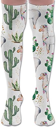 Hot South Desert Plant Cactus Pattern With Camel Animal Women's Sexy Extra Long Thigh High Socks Knee High Stockings