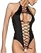 Aoymay Womens Teddy Halter Crotchless Lingerie One Piece Open Crotch Lace-up Ribbon Bodysuit Plus Size