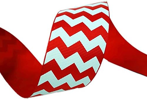 25 Yards 1.5" White Chevron Pattern Printed Red Grosgrain Ribbon Hairbow Holiday Winter Package Wrapping Wedding Decrative