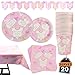 202 Piece Baby Girl Baby Shower Decorations Set - Girl Baby Shower Decorations with Banner, Plates, Cups, Napkins, Cutlery, and Tablecloth, Serves 25