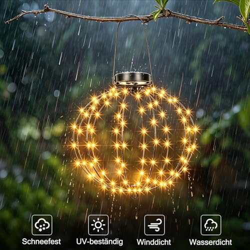 ZAIYW Pack of 2 Solar Light Ball Hanging Outdoor, 30 cm Solar Hanging LED Ball Lights with 8 Modes Timer, 240 LED Foldable Waterproof Light Ball for Garden Balcony Party Decoration (Warm White)