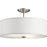 Kichler Shailene 18" Semi Flush Mount Light in Brushed Nickel, 3-Light Round Ceiling Light with Satin Etched White Diffuser, 