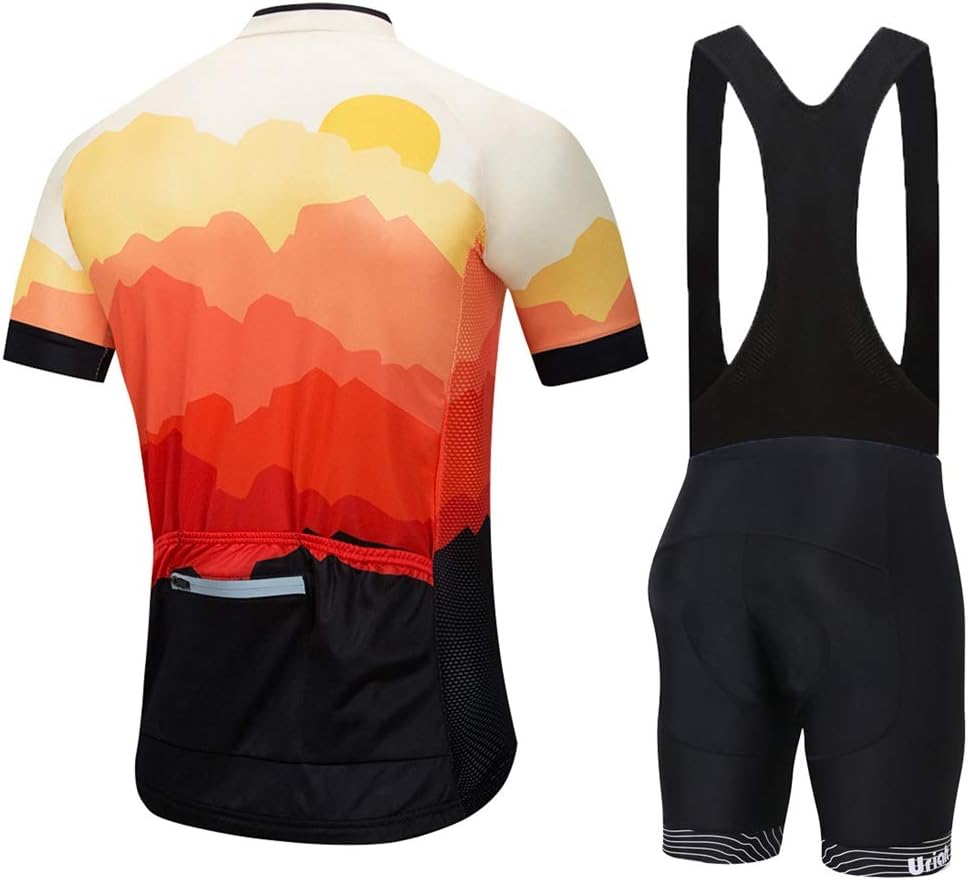 Uriah Men's Bicycle Jersey Bib Shorts Black Set Reflective Short Sleeve with Rear Zippered Bag: Sports & Outdoors