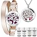 LorFain Essential Oil Bracelet and Necklace, Stainless Steel Aromatherapy Pendant Locket Bracelets Leather Band with 48 Pads in 4 Scents, Girls Women Jewelry Gift Set - Rose Gold