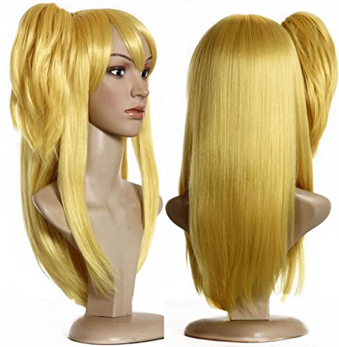 Anogol Hair Cap +Cosplay Wig Golden Synthetic Hair with 1 Ponytail
