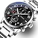 OLMECA Men's Watches Luxury Sports Casual Quartz Wristwatches Waterproof Chronograph Calendar Date Stainless Steel Band Black Color 666 (Silver Black)
