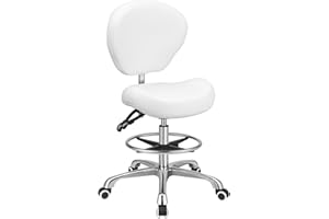 Kaleurrier Adjustable Height Drafting Stool Drafting Chair with Backrest & Foot Rest,Swivel Rolling Stools,for Work Studio,Dental,Office,Salon and Counter,Tall Home Desk Chairs (White)
