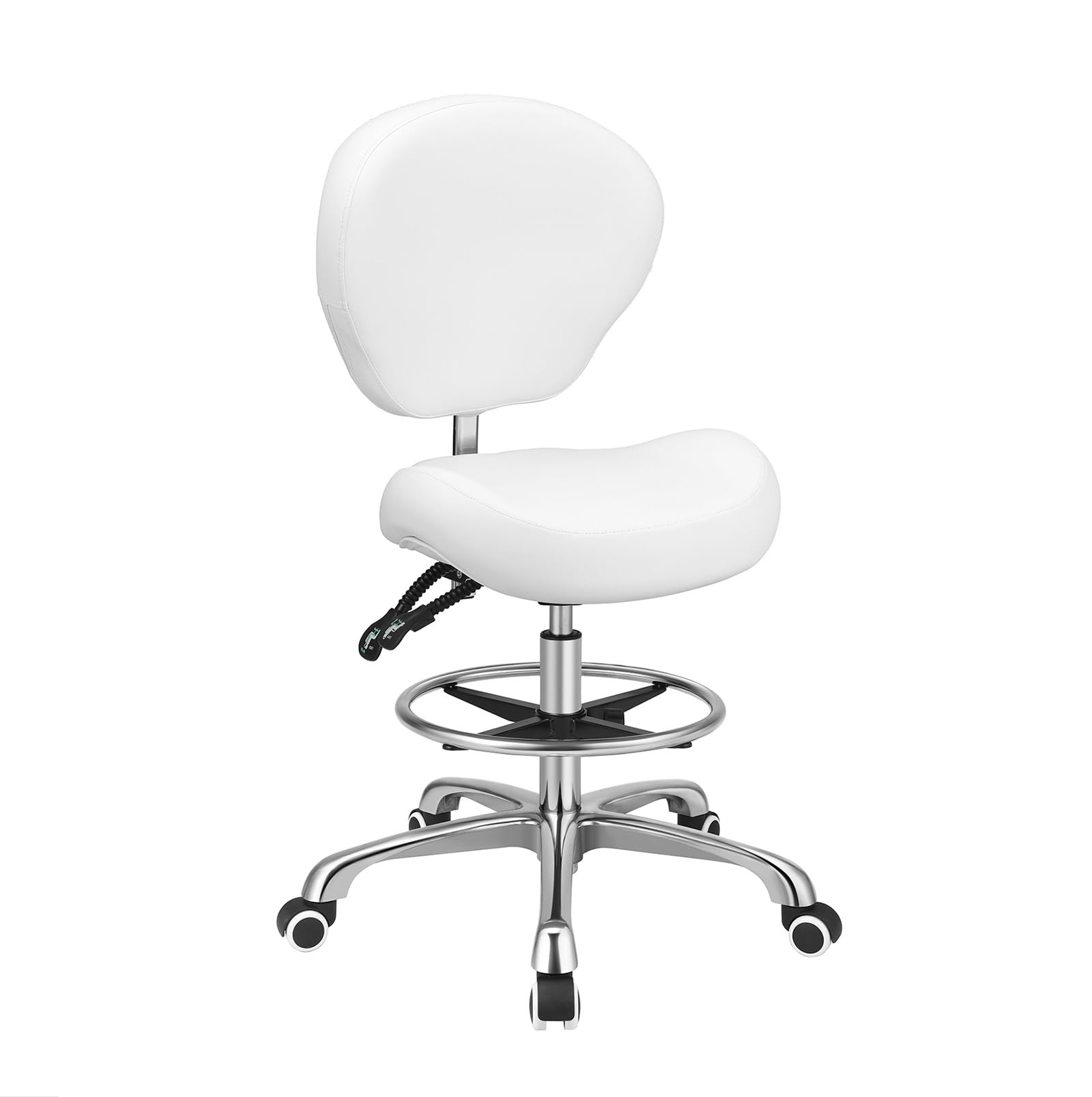 Photo 1 of ***Not functional, missing pole that holds the seat***Kaleurrier Adjustable Height Drafting Stool Drafting Chair with Backrest & Foot Rest,Swivel Rolling Stools for Work Studio Dental Office Salon Kitchen Counter Tall Home Desk Chairs (White)***Not functi