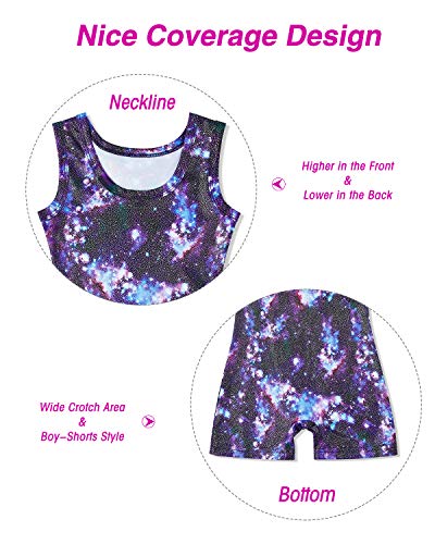 Kids4ever Girls Leotards Gymnastics Galaxy Sparkly Toddler Biketards Unitard with Shorts 5T 6 T