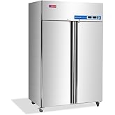 Coolake 48" W 2 Door Commercial Refrigerator and Freezer Combo, 36 Cu.ft 2 Section Stainless Steel Solid Door Fan Cooling Upright Reach in Freezer for Restaurant, Bar, Shop, Garage on Fridge.com
