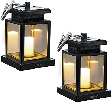 Amazon Com Patio Umbrella Lights Sunklly Outdoor Waterproof Led Candle Lantern Decorated On Umbrella Tree Shepherd S Hooks Yellow Light Pack Of 2 Home Improvement