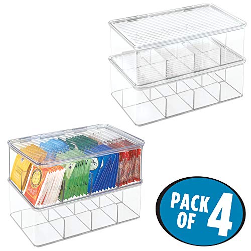 mDesign Stackable Plastic Tea Bag Organizer Storage Bin Box for Kitchen