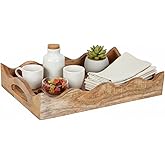 Mela Artisans Wooden Serving Tray with Handles | 12x8x2.5 Mango Wood Decorative Tray | Ottoman Tray | Snacks | Desserts | Breads | Coffee Table | Bedroom | Scalloped Design