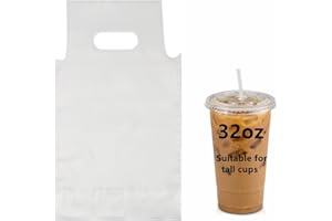Elyfree Drink Carrier for Delivery, 32oz Drink Packaging Bags, 100PCS Clear Plastic Bags with Handle Drink Cups Delivery Take Out