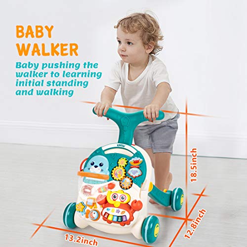 UNIH Baby Sit to Stand Learning Walkers & Activity Table, 2 in 1 Early Education Activity Center