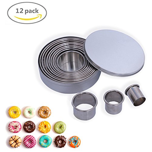 ProTocol Stainless Metal Round Cookie Biscuit Cutter Mousse Dessert Cake Rings Circle DIY Mold for Kitchen Baking Halloween Easter & Christmas (12 pcs)