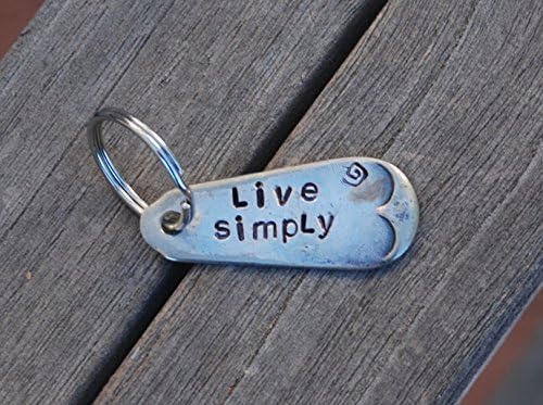 LIVE SIMPLY hand stamped Recycled FORK KEYCHAIN with swirl stamp