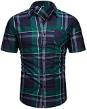 Men's Casual Cotton Collared Checked Short Sleeve Plaid Button Down Dress Shirt