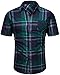 Men's Casual Cotton Collared Checked Short Sleeve Plaid Button Down Dress Shirt