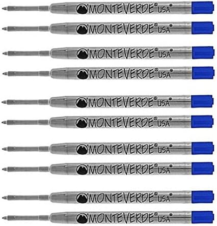 10 - Monteverde Ballpoint Refill to Fit Parker Ballpoint Pens, Super Broad Point, Soft Roll, (BULK PACKED) (Blue)