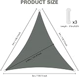 OFFCUP 3x3x3m Sun Shade Sail Grey 160gsm UV Block Roof Patio Canopy view 2