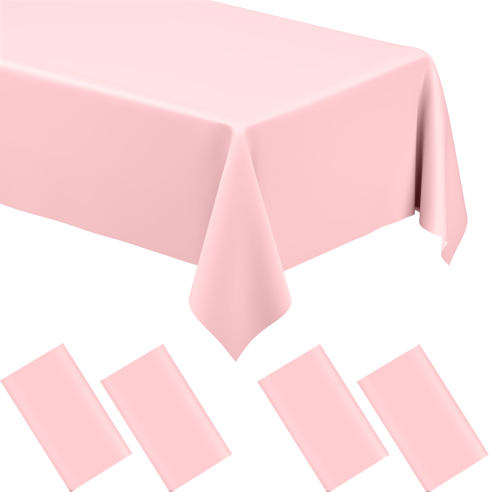 Photo 1 of WNINK Plastic Rectangular 54x108'' Tablecloth, 4 Pack, Light Pink, Disposable, Pastel, for Parties, Holiday, Oilproof, All-Season