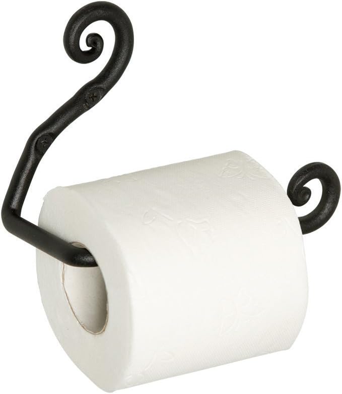 Wall Mounted Rustic, Single Hanging Toilet Paper Holder Bathroom Product, Blacksmith Handmade Wrought Iron (Black)