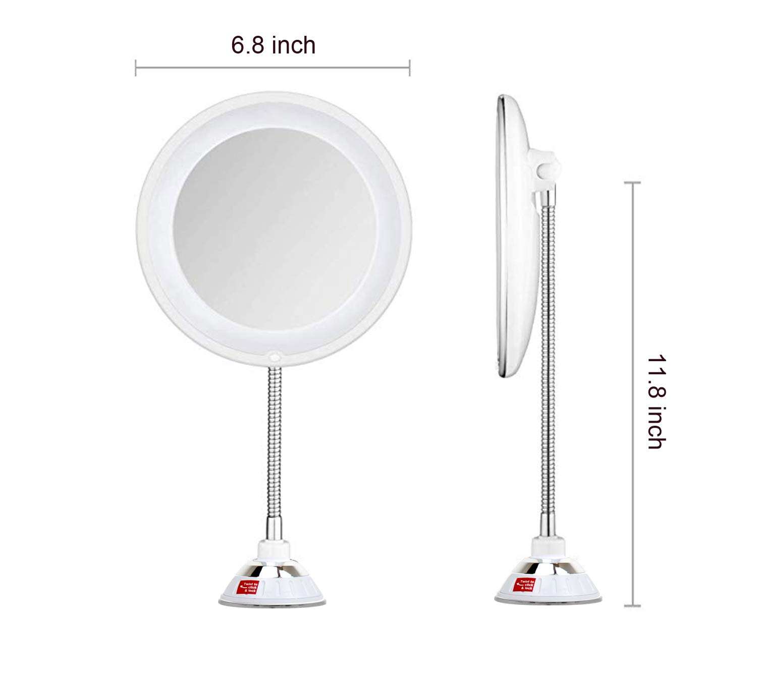 TOP4EVER Flexible Gooseneck LED Lighted 10X Magnifying Makeup Mirror，Power Locking Suction Cup with Dimmable Light and 360 Degree Swivel, Portable Cordless and Home Bathroom Vanity Mirror : Beauty