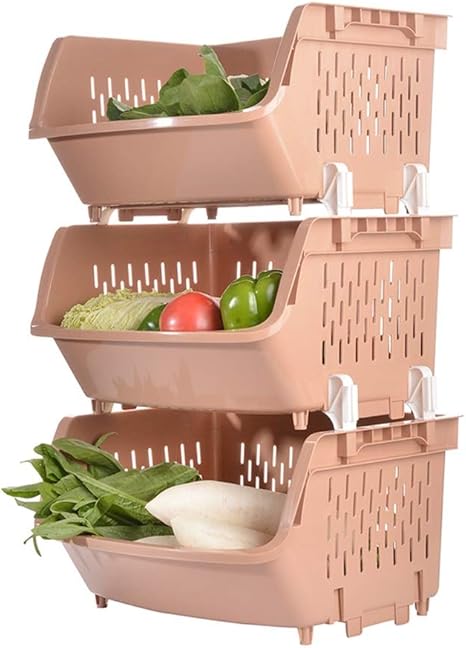 Amazon ベジラック 3層4層プラスチックバスケットキッチンラック野菜収納ラック収納フロア収納バスケット 利便性 Color Khaki Size 3 Layers キッチンラック オンライン通販
