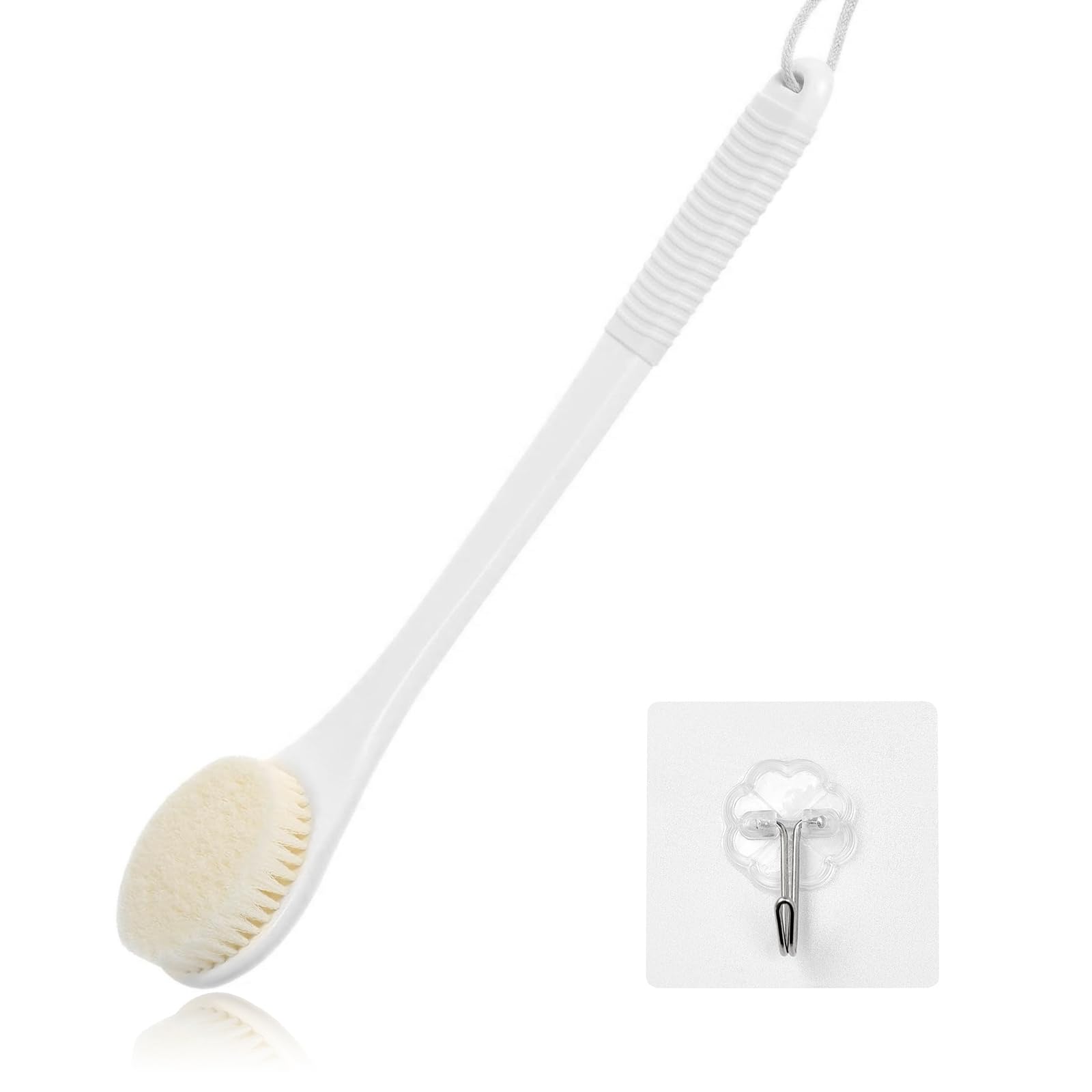 ROLIZOE 17-Inch Back Scrubber for Shower, Anti-Slip Exfoliating Body Brush for Bath, Gentle Back Brush for Shower for Men, and Women, Cleaning Skin for Smooth, Glowing Skin (White)