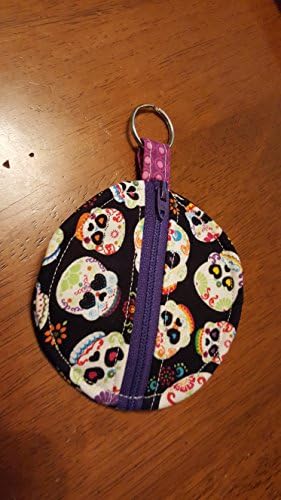 Ear bud holder, chapstick case, coin purse, zipper pouch, sugar skulls, purple zipper